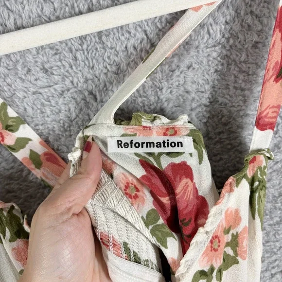 Reformation Christine Dress Etienne Pink Floral Size 12 White Ruffle Sweetheart - Picture 6 of 8